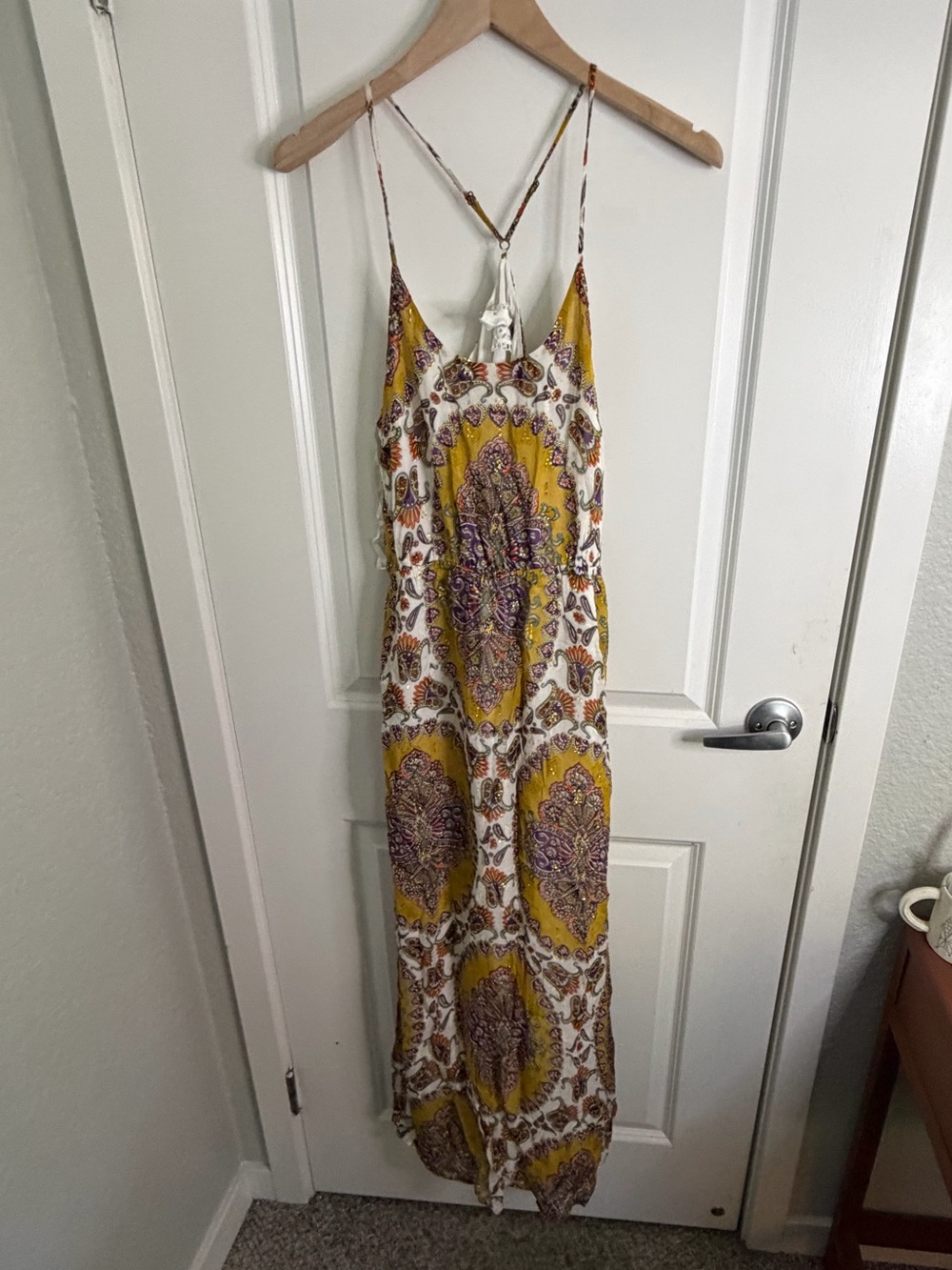 Anthropologie Yellow and Cream Paisley-Print Maxi Dress